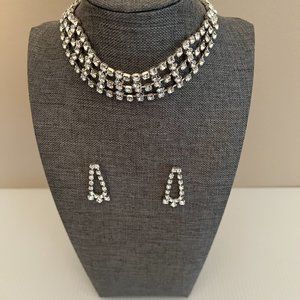 NIB Vintage Ivana Rhinestone Choker Necklace & Matching Earrings